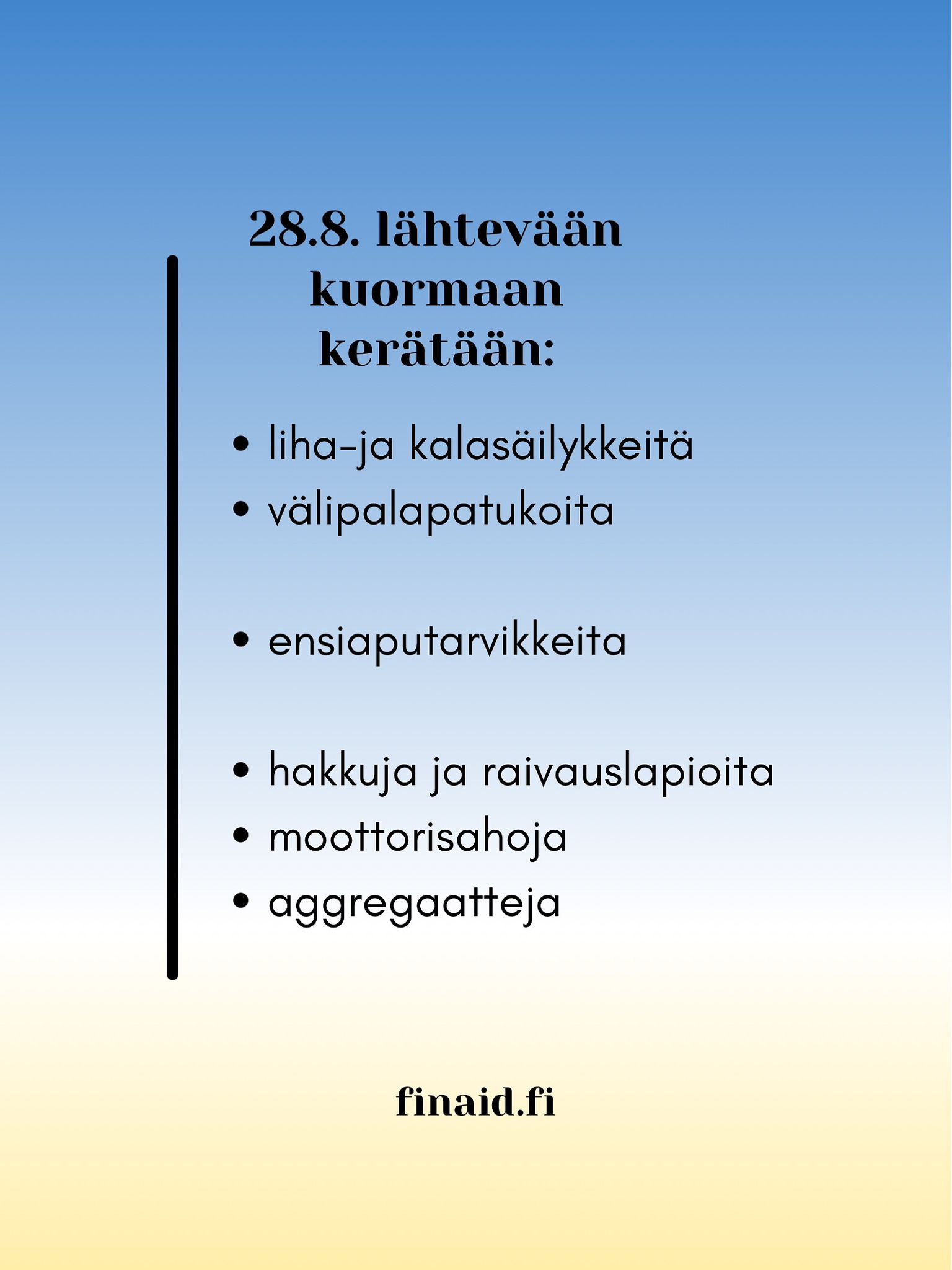 28.8.2025 Avustusmatkan tarvelista